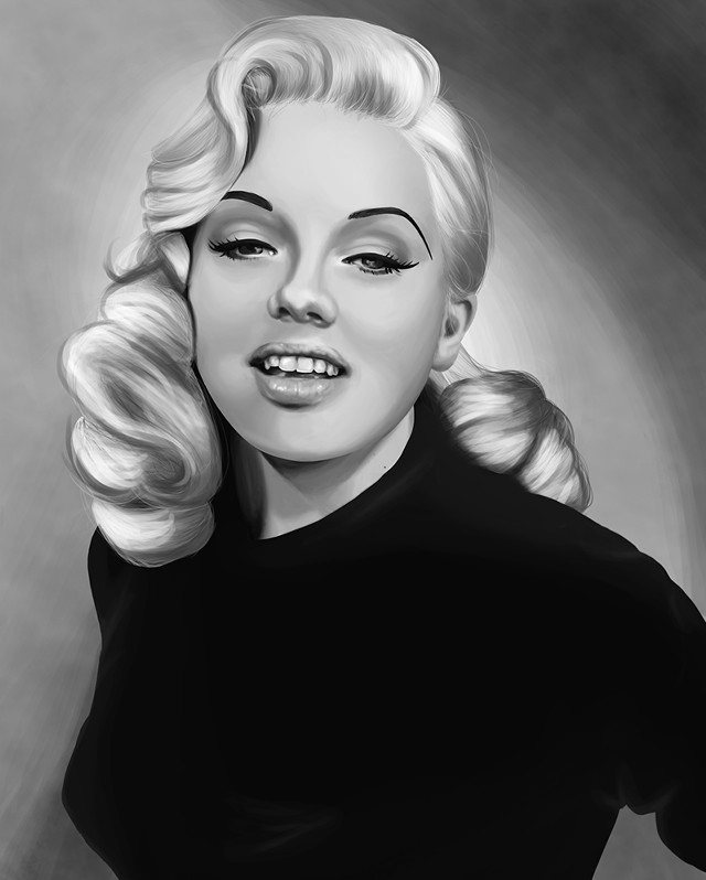 Blonde woman black shirt drawing free wallpaper for mobile - medium preview image