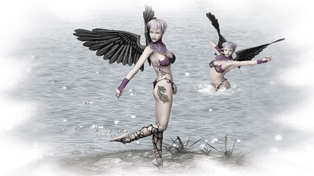Woman bikini wings flying water free wallpaper for desktop - medium preview image