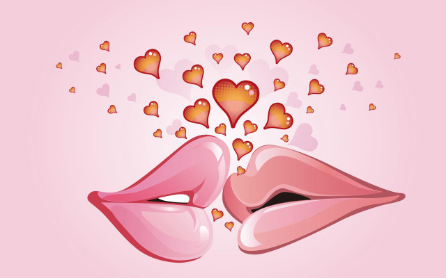 Lips hearts pink background flying #2 free wallpaper for desktop - medium preview image