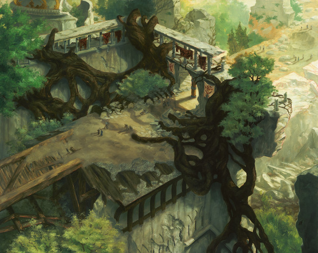 Tree building forest bridge people free wallpaper for desktop - medium preview image