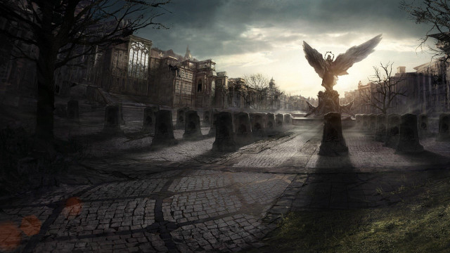 Bird flying stone road city free wallpaper for desktop - medium preview image