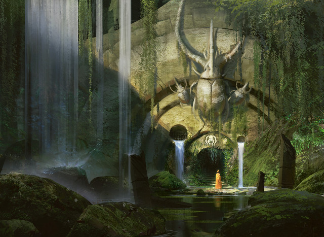 Dragon forest waterfalls background painting free wallpaper for desktop - medium preview image