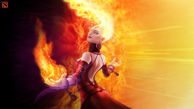 Woman red dress flame arms free wallpaper for desktop - medium preview image