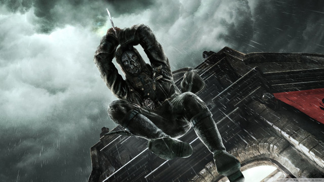 Man sitting building rain sword free wallpaper for desktop - medium preview image