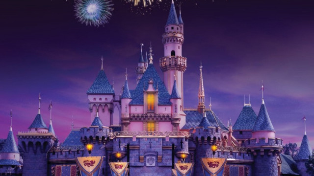Castle fireworks night purple sky free wallpaper for desktop - medium preview image
