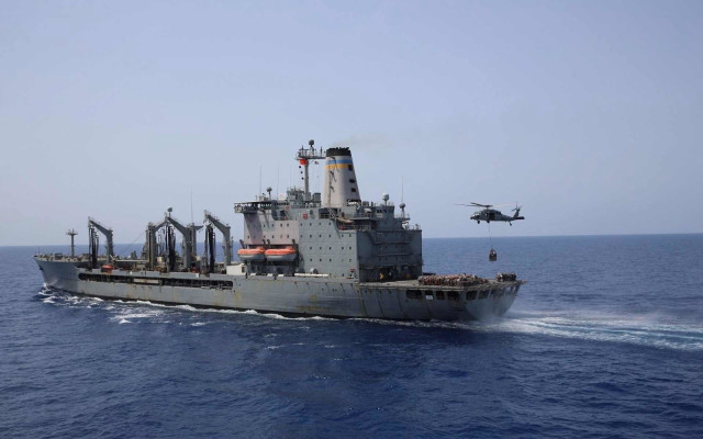 Large ship ocean helicopter flying #2 free wallpaper for desktop - medium preview image