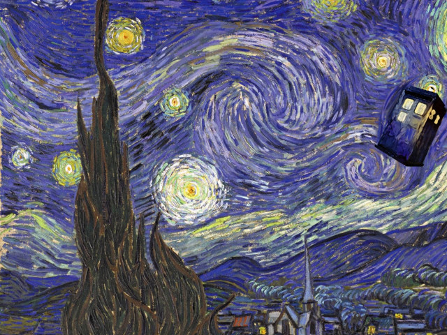 Tardish flying city night sky free wallpaper for desktop - medium preview image