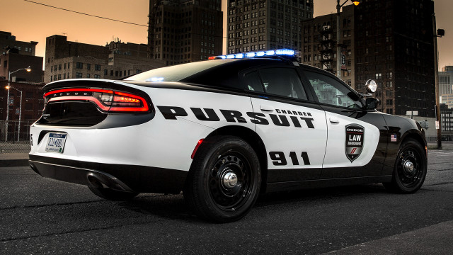 Police car night city skyline free wallpaper for desktop - medium preview image