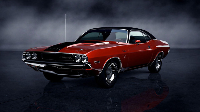 Red muscle car dark room free wallpaper for desktop - medium preview image