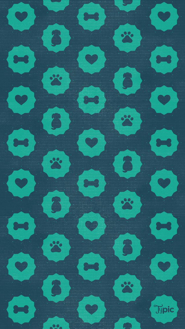 Blue green background hearts paws free wallpaper for mobile - medium preview image