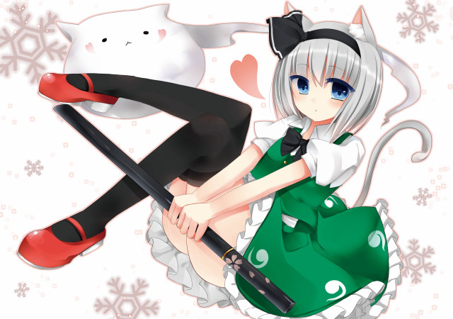 Girl cat green dress anime free wallpaper for desktop - medium preview image