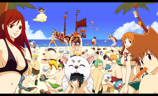 Beach group cat pirate ship free wallpaper for desktop - medium preview image