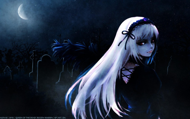 Gothic anime angel whitehair blackdress free wallpaper for desktop - medium preview image