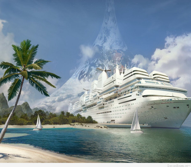 Cruise ship ocean mountain sailboat free wallpaper for tablet - medium preview image