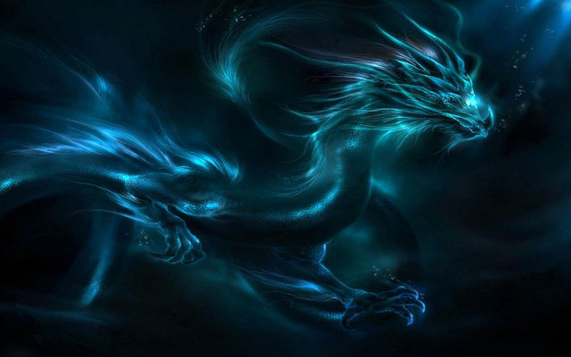 Blue dragon glowing wings dark free wallpaper for desktop - medium preview image