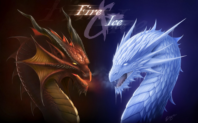 Blue red dragon heads fire free wallpaper for desktop - medium preview image
