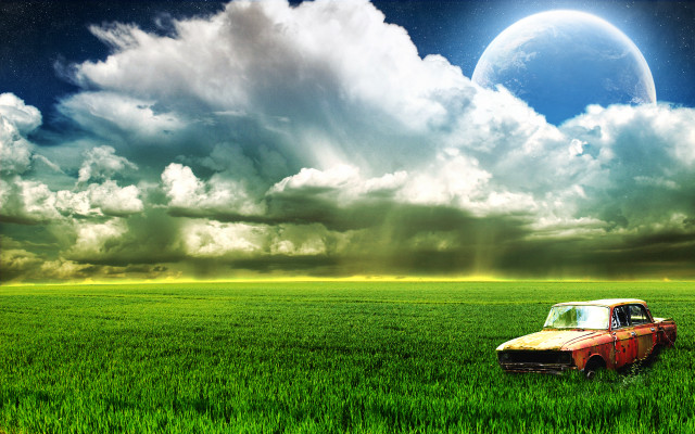 Truck field moon sky large free wallpaper for desktop - medium preview image