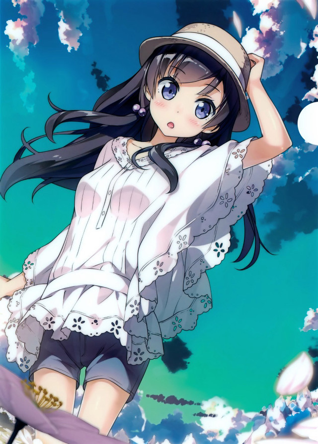 Girl hat dress clouds hands free wallpaper for mobile - medium preview image