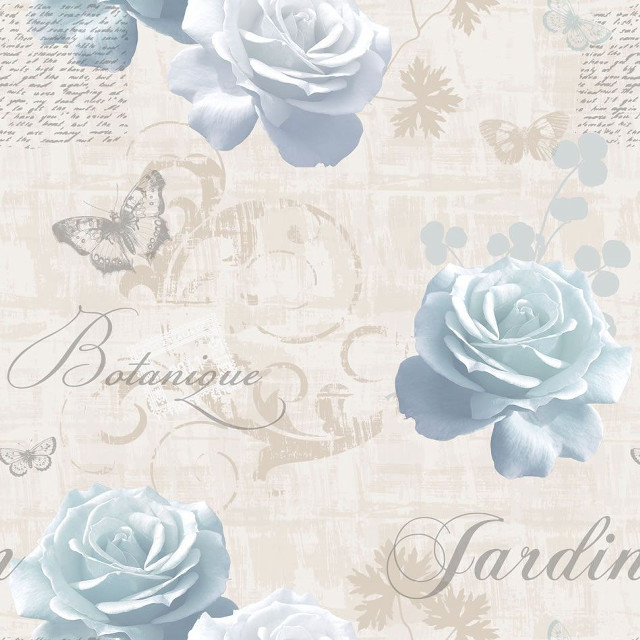 Blue rose butterfly pattern white free wallpaper for tablet - medium preview image