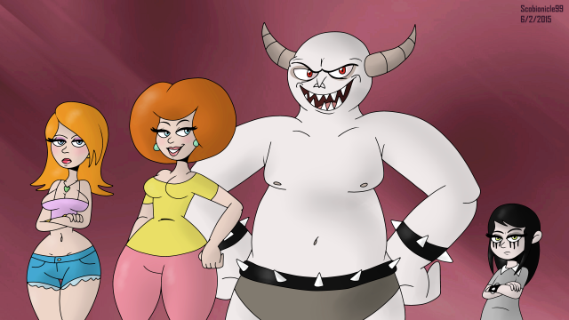 Cartoon characters group pink background free wallpaper for desktop - medium preview image