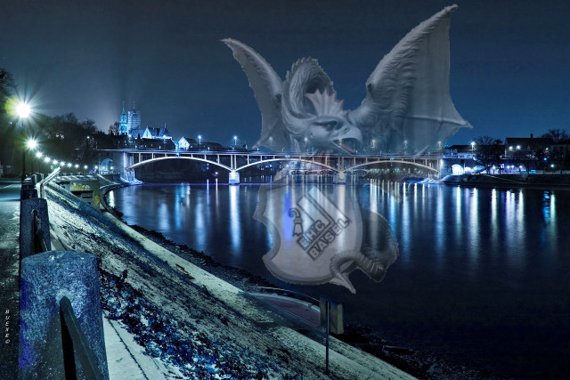 Large bird flying river bridge free wallpaper for desktop - medium preview image