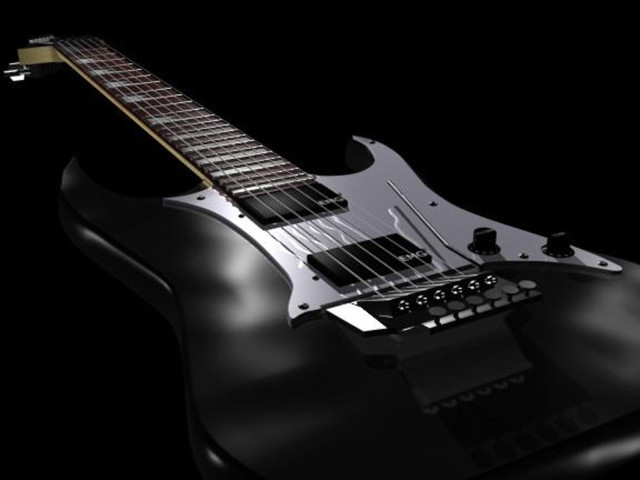 Black guitar black background 3d free wallpaper for desktop - medium preview image