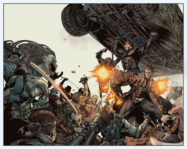 Cartoon group people guns truck free wallpaper for desktop - medium preview image