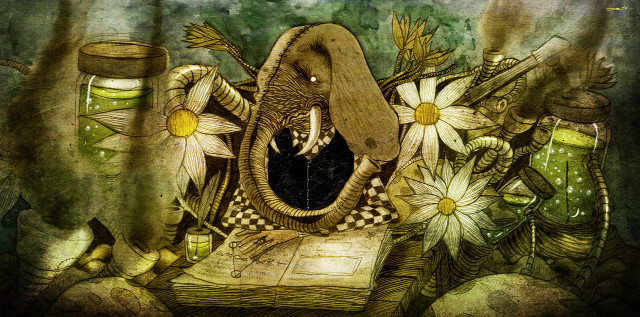 Elephant flowers book mouth painting free wallpaper for desktop - medium preview image