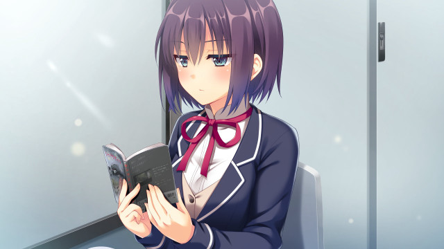 Woman sitting desk book cellphone free wallpaper for desktop - medium preview image