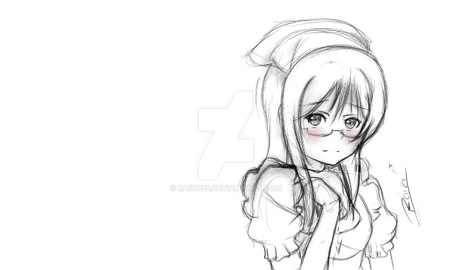 Girl glasses ponytail drawing art free wallpaper for desktop - medium preview image