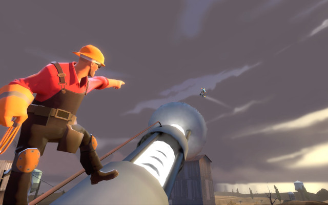 Man hardhat pipe pointing sunset free wallpaper for desktop - medium preview image