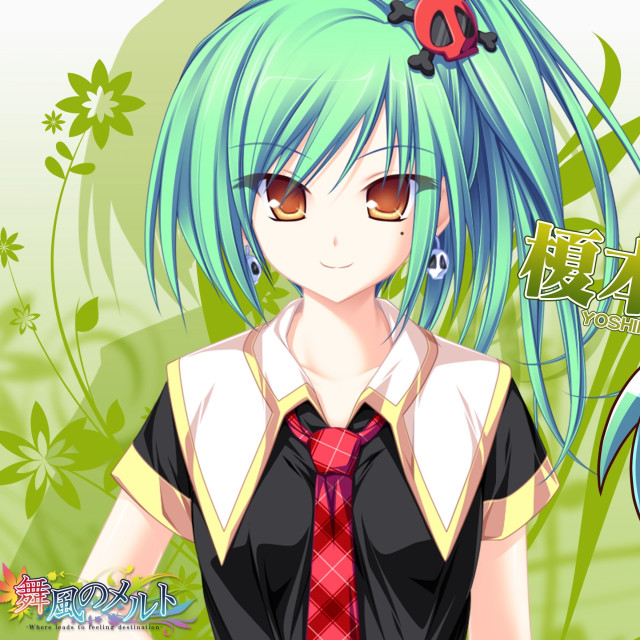 Girl blue hair tie green free wallpaper for tablet - medium preview image