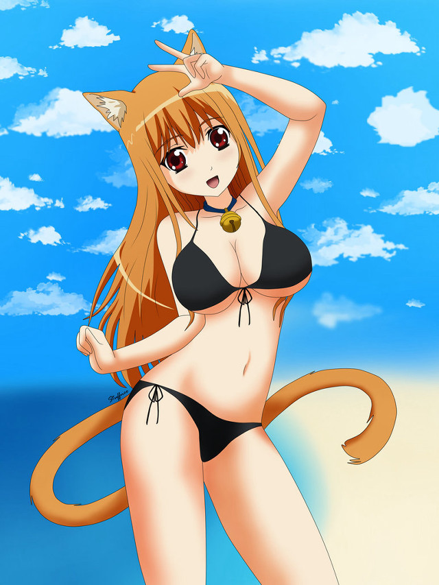 Cartoon girl bikini cat on free wallpaper for mobile - medium preview image