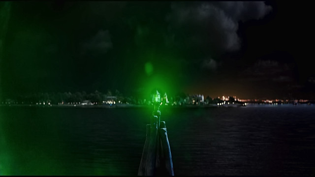 Green light pier dark water free wallpaper for desktop - medium preview image
