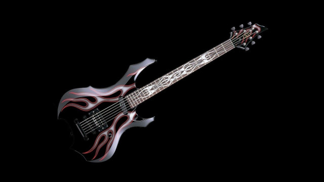 Black red flame guitar hyperrealism free wallpaper for desktop - medium preview image