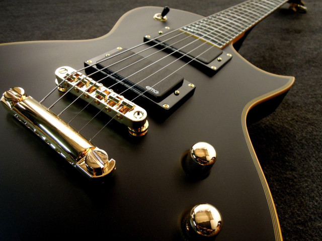 Black guitar gold neck gothic free wallpaper for desktop - medium preview image