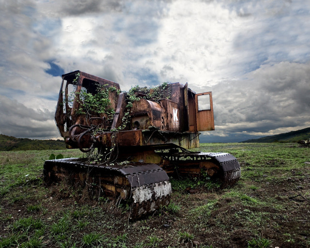 Rusty tractor field sky clouds free wallpaper for desktop - medium preview image