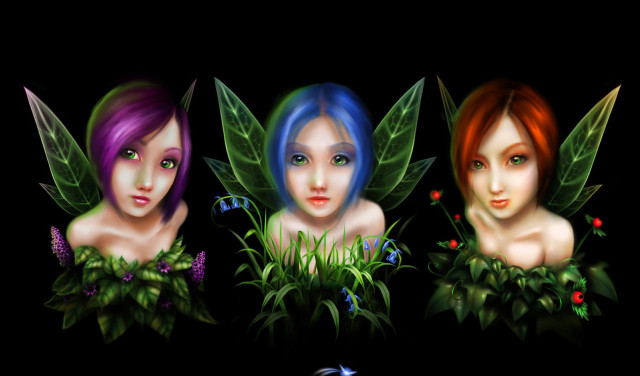 Beautiful women green purple hair free wallpaper for desktop - medium preview image