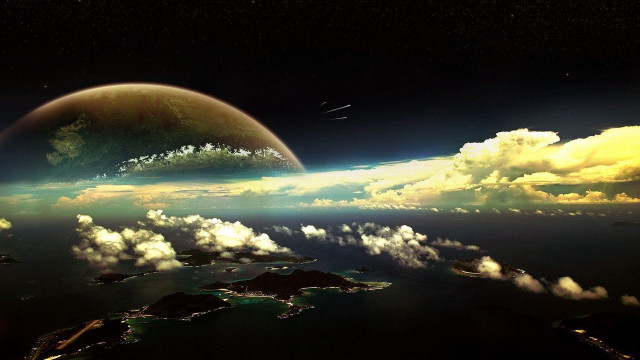 Planet clouds stars mattepainting aurora free wallpaper for desktop - medium preview image