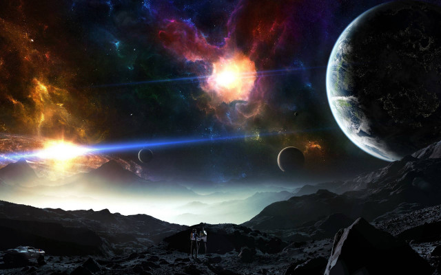 Man rocky surface space scene free wallpaper for desktop - medium preview image