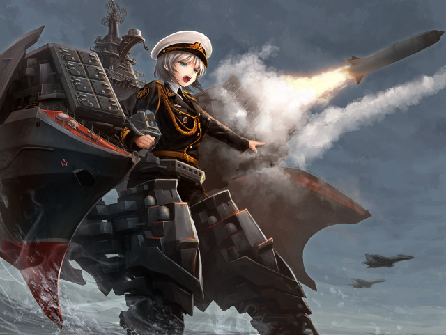 Woman uniform holding missile ship free wallpaper for desktop - medium preview image