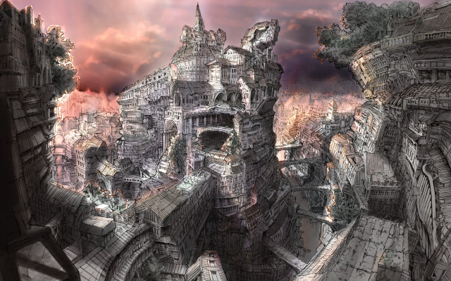 Castle fantasy setting sky background free wallpaper for desktop - medium preview image