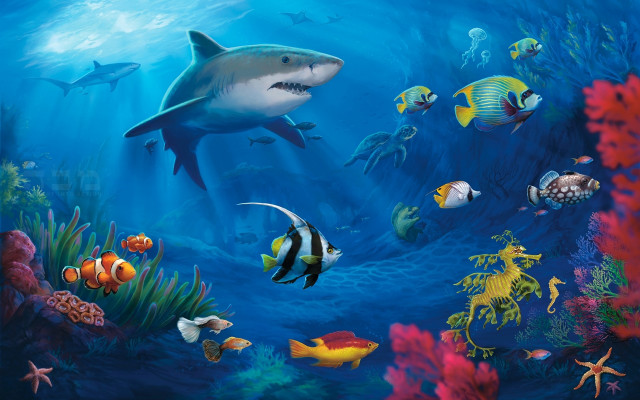 Shark marine life blue ocean free wallpaper for desktop - medium preview image