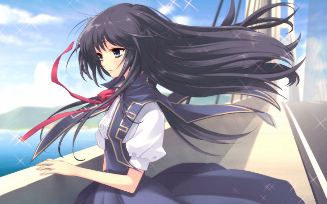 Girl long hair sitting on free wallpaper for desktop - medium preview image