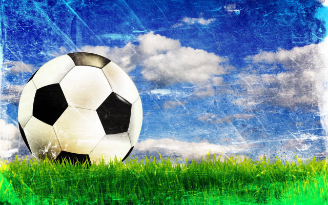 Soccer ball green field blue #2 free wallpaper for desktop - medium preview image