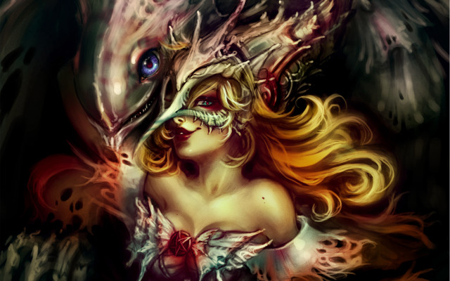 Woman dragon head wings face free wallpaper for desktop - medium preview image
