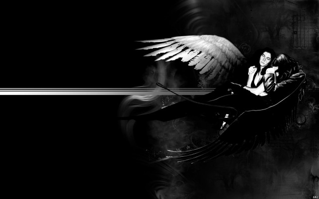 Woman wings bench guitar black free wallpaper for desktop - medium preview image