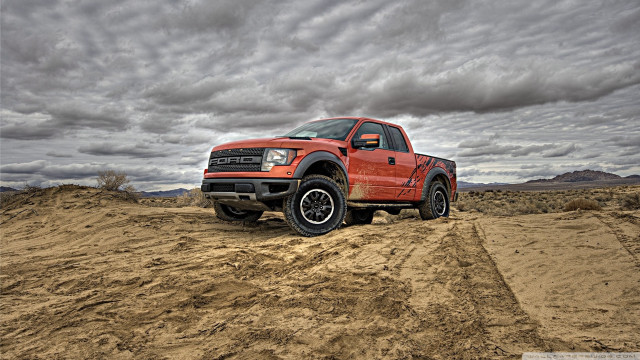 Red truck desert dirt road free wallpaper for desktop - medium preview image