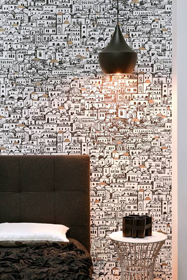 Bedroom bed nightstand lamp pattern free wallpaper for mobile - medium preview image