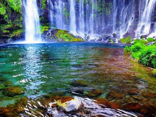 Waterfall clear blue water green free wallpaper for desktop - medium preview image